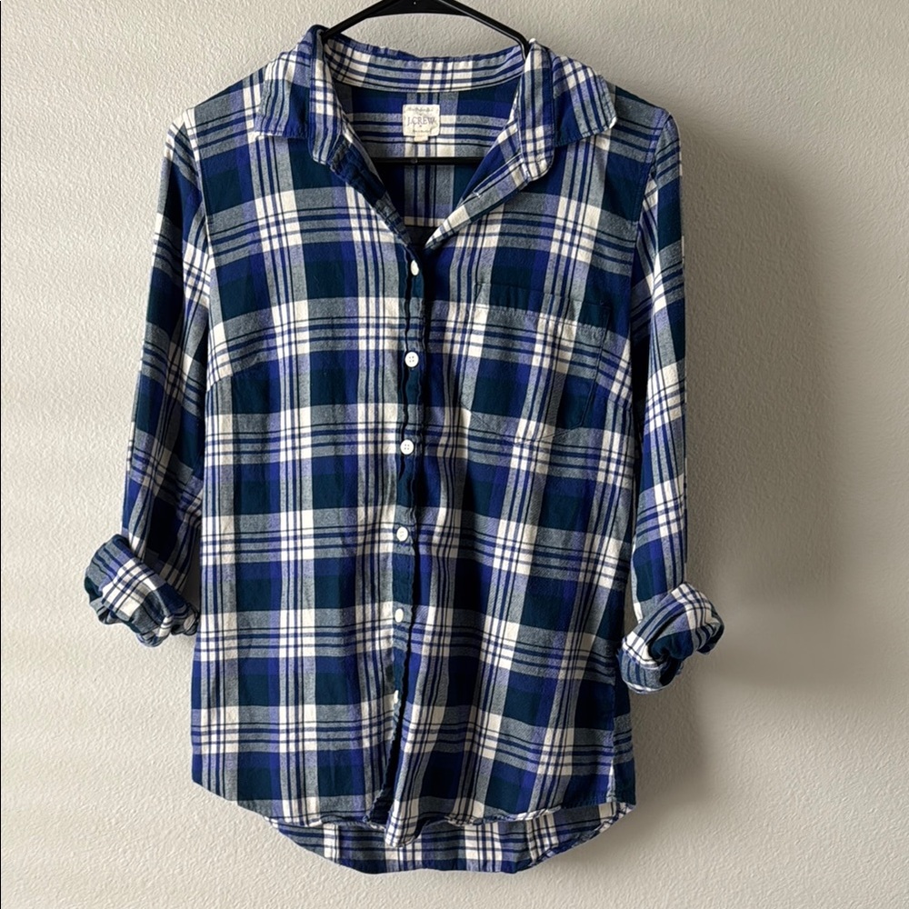 J. Crew Blue and White Plaid Button-Up Shirt